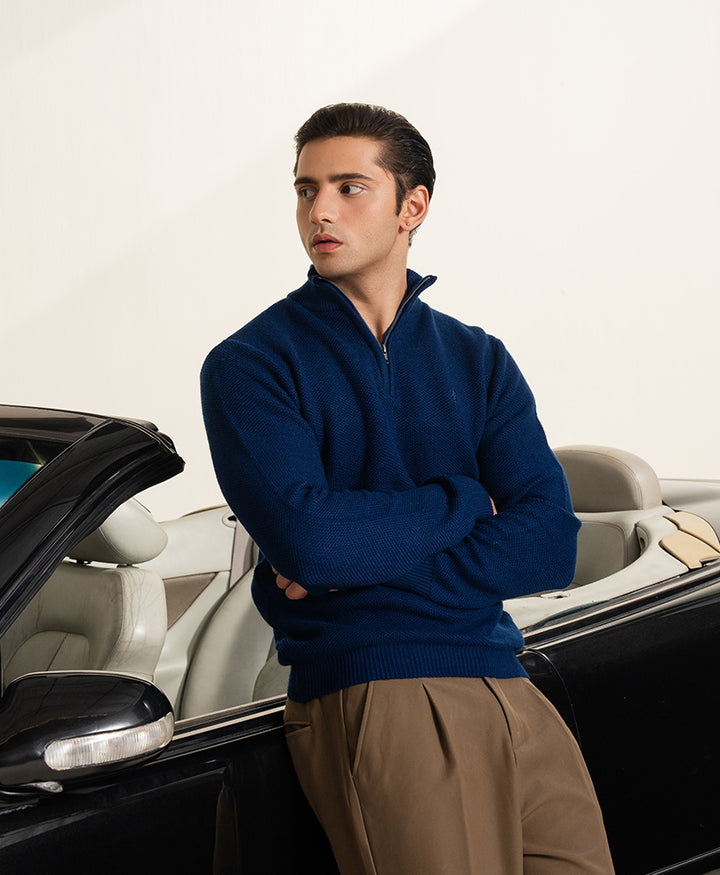 Twilight Blue Mesh Knit Sweater