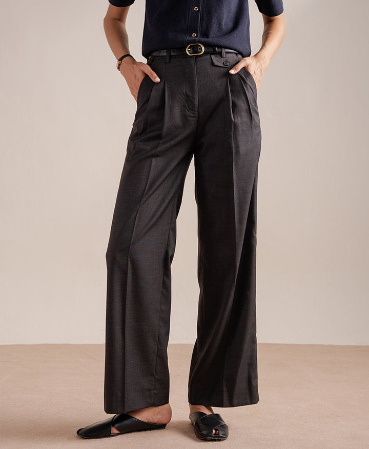 Charcoal Pleated Coin Pocket Pants (Women)