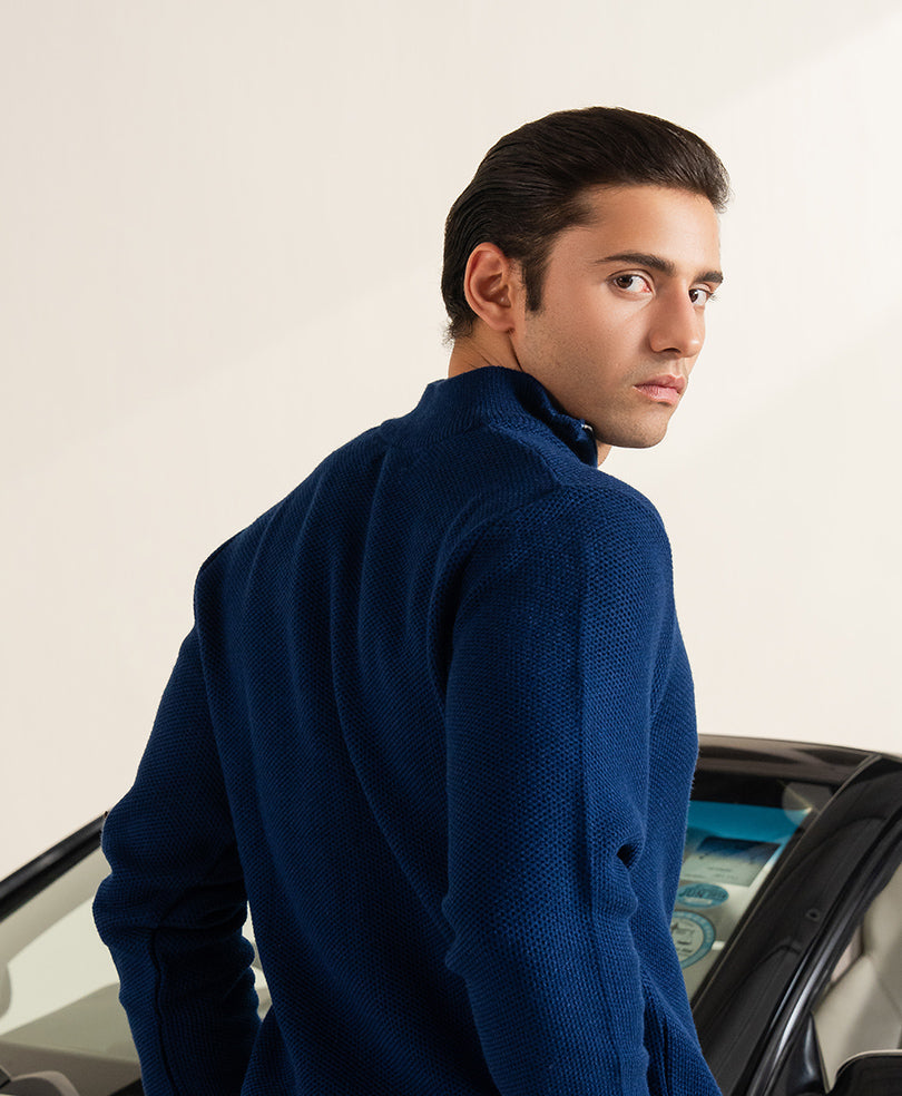 Twilight Blue Mesh Knit Sweater