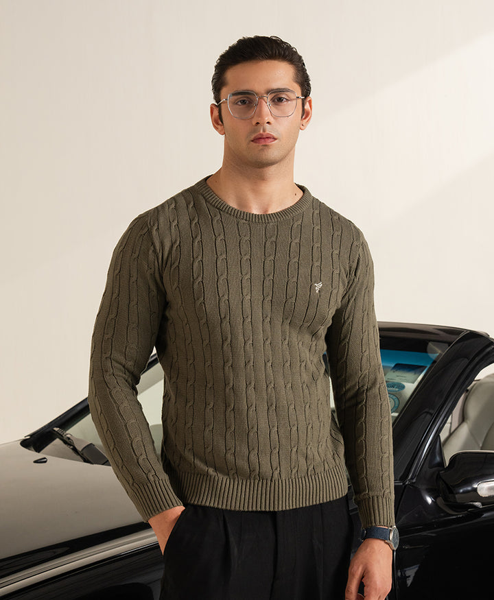 Olive Cable Knit Sweater