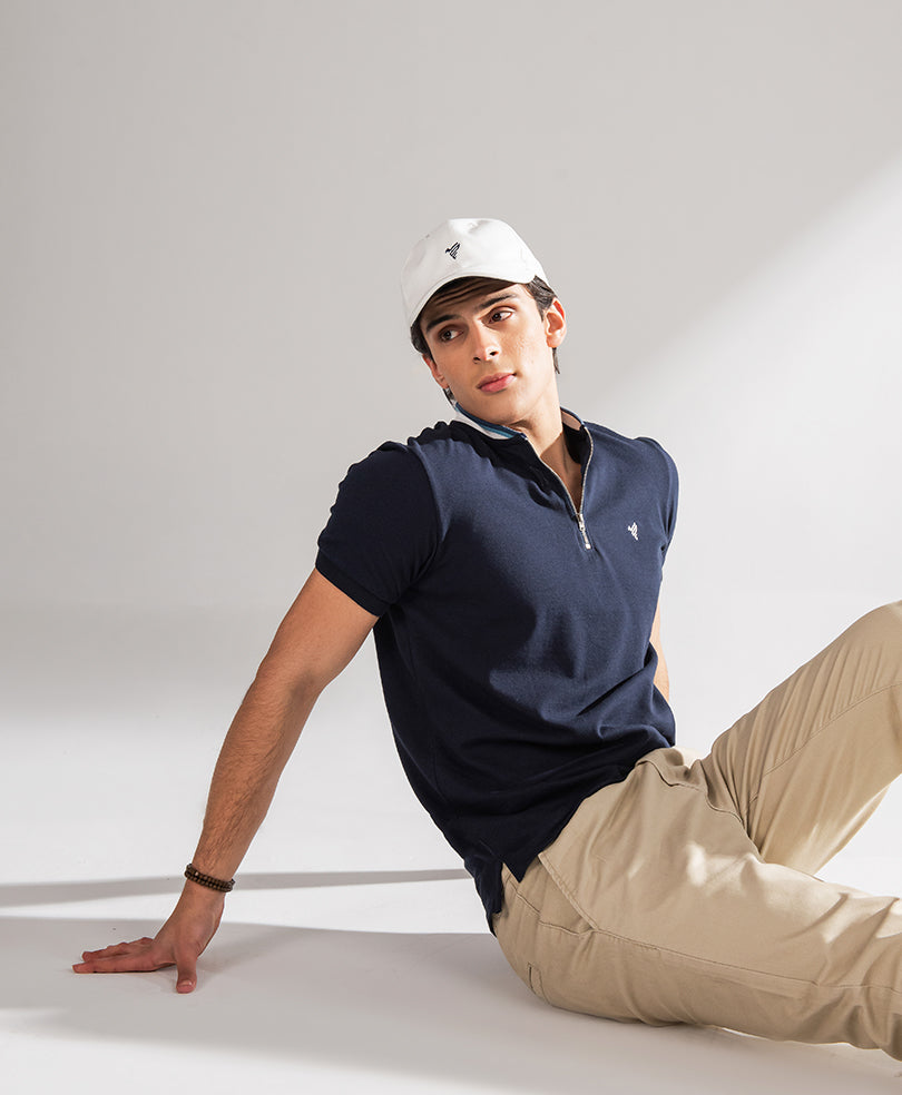 Navy Sports Zip POLO