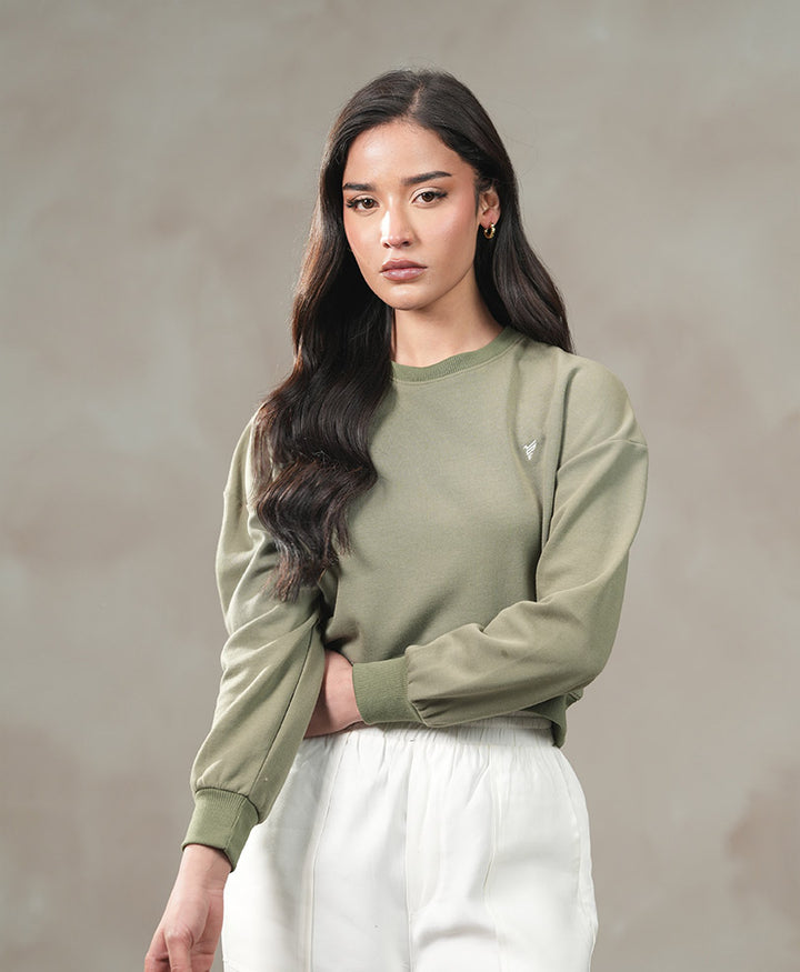 Olive Cropped Sweatshirt (Women)