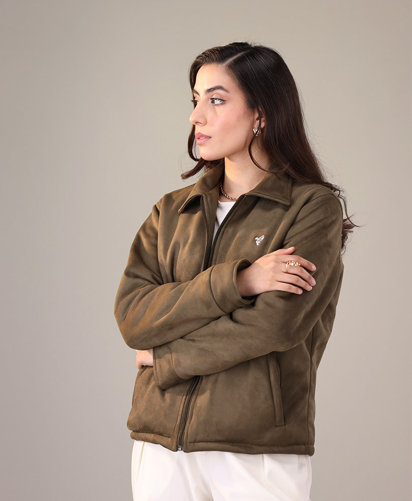 Olive Suede Flight Jacket (Women)