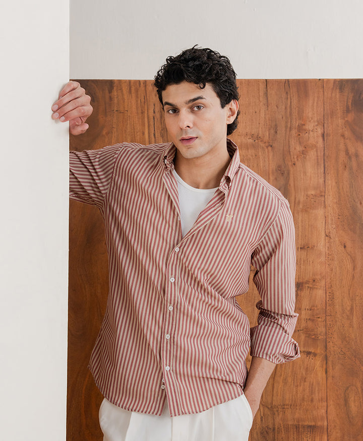 Ivory & Rust Stripe Shirt (Slim Fit)