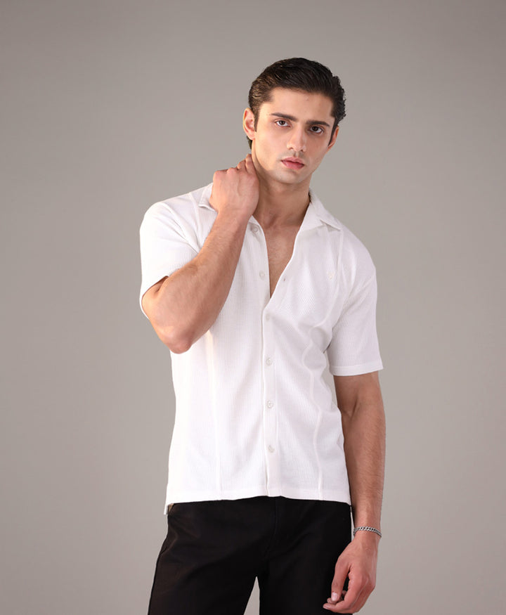 Cream Paneled Cuban Shirt