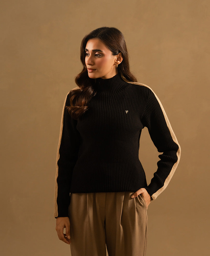 Black & Beige Turtle Neck Sweater (Women)