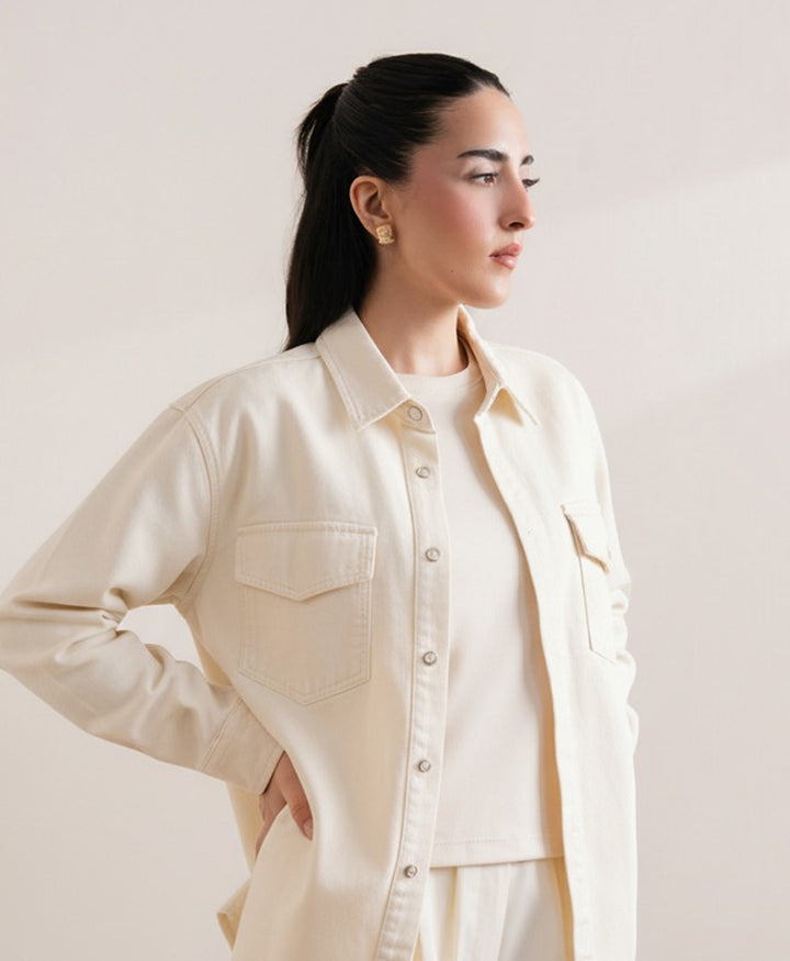 OFF White Denim Relaxed Fit Shacket (Women)
