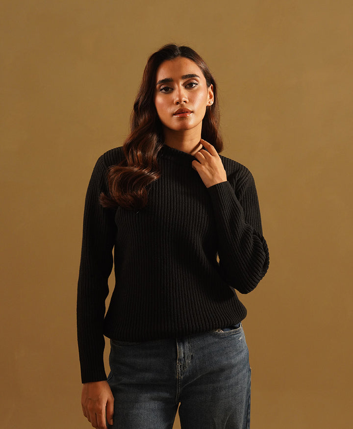 Black Mock Neck Sweater (Women)