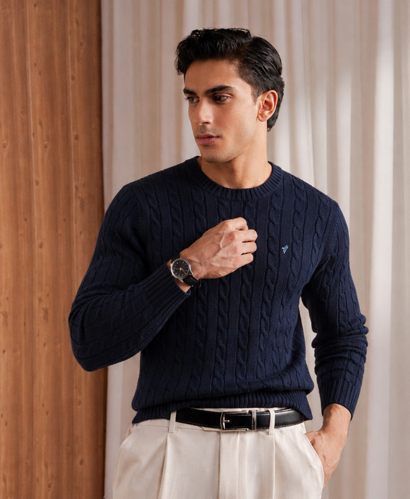 Navy Cable Knit Sweater
