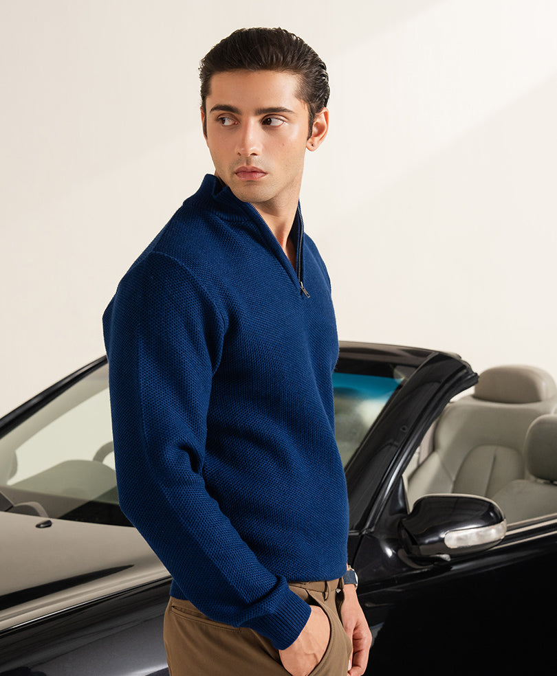 Twilight Blue Mesh Knit Sweater