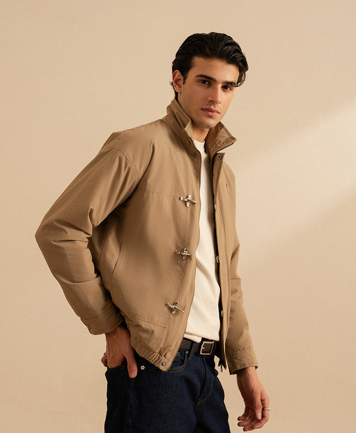 Beige Zip Front Utility Jacket