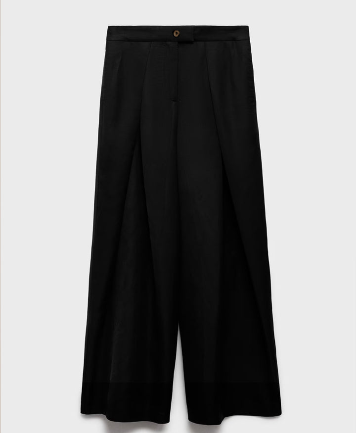 Black Wide Leg Pleated Pants (Women)