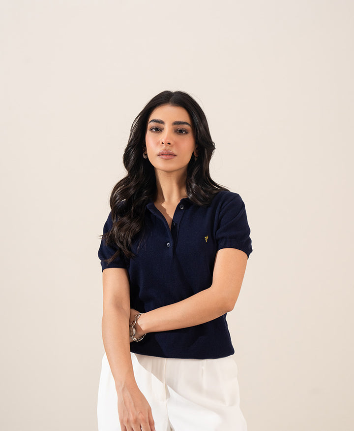 Navy Knit POLO (Women)