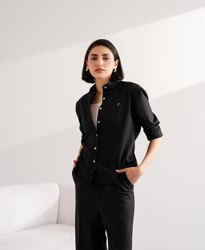 Black Button Down Cord Set (Women)