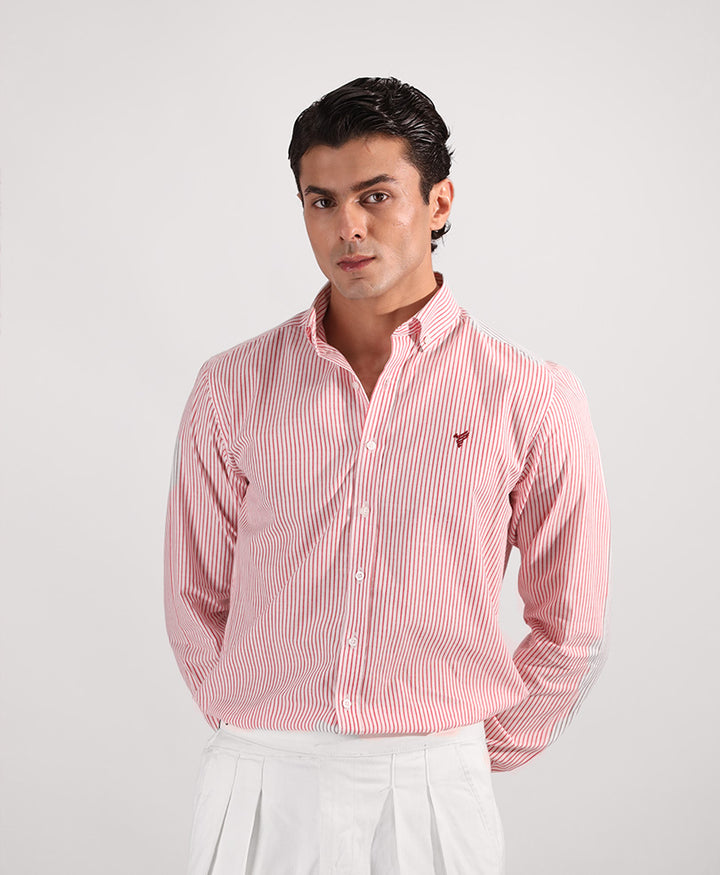 White & Red Thin Striped Shirt (Slim / Modern Fit)