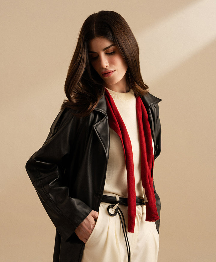 Black Faux Leather Long Coat (Women)