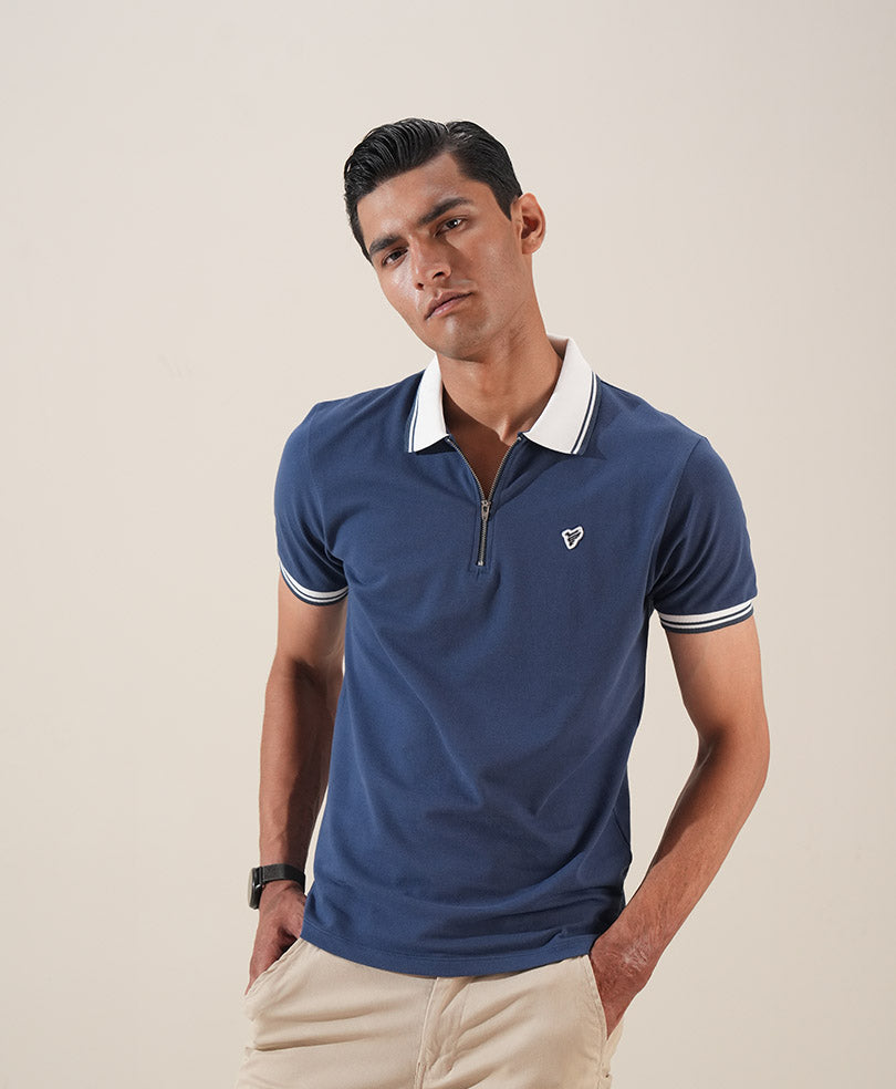 Blue Retro Zip POLO