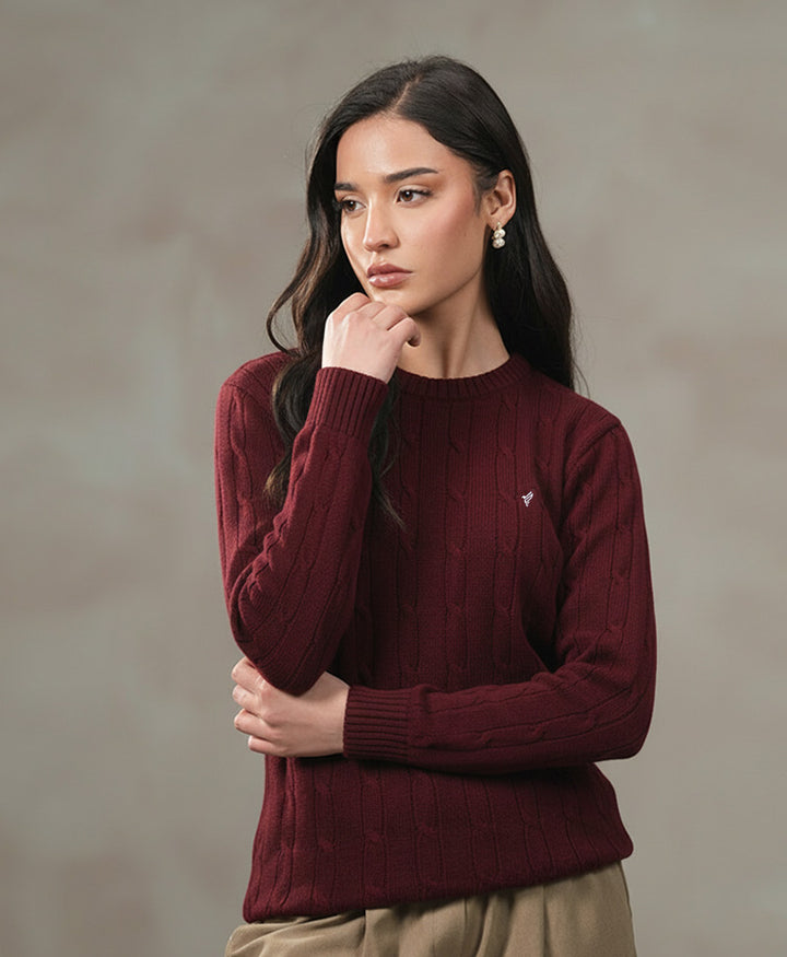 Maroon Cable Knit Sweater (Women)