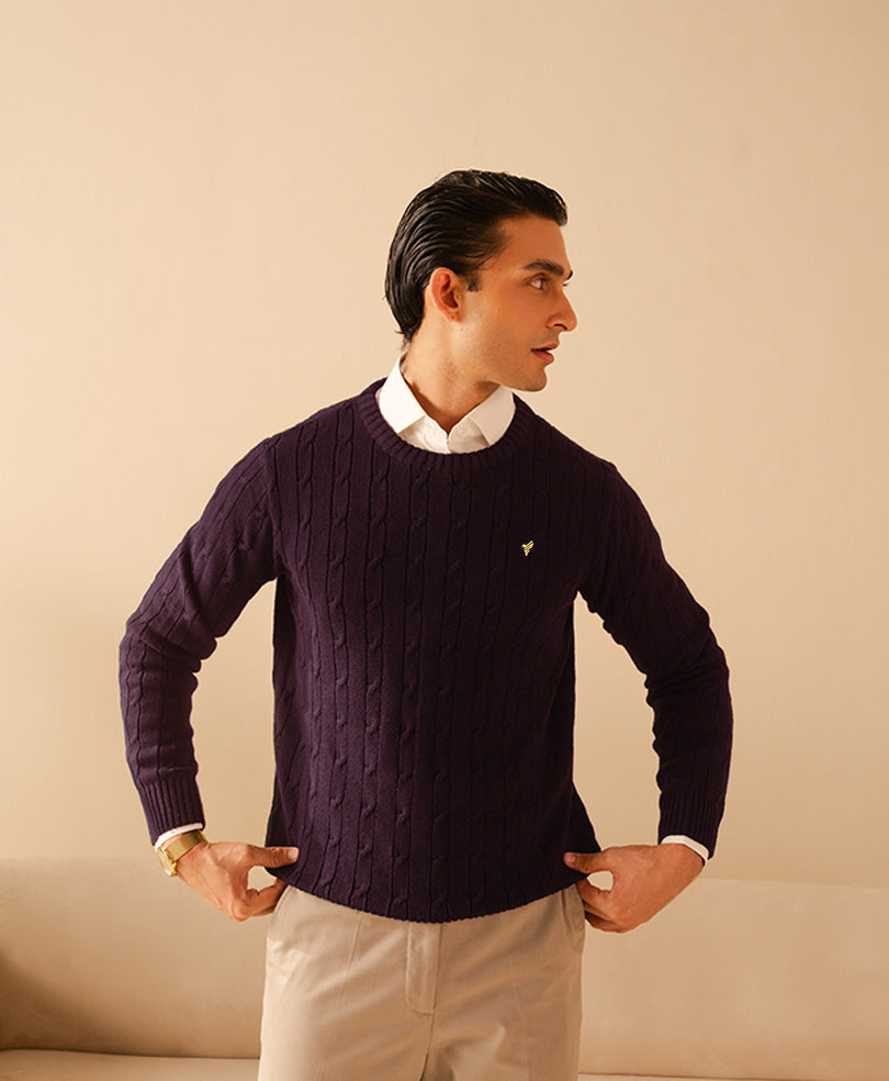 Dk Purple Cable Knit Sweater