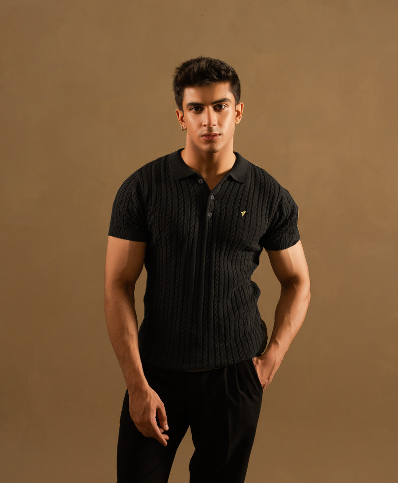 Black Cable Knit POLO