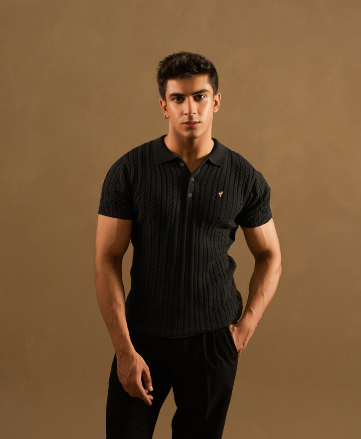 Black Cable Knit POLO