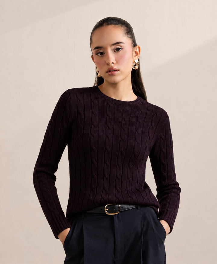 Dk Purple Cable Knit Sweater (Women)