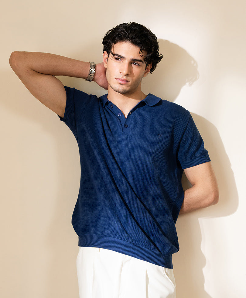 Blue Basic Mesh knitted POLO