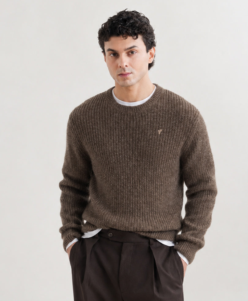 Dk Brown Basic Rib Knit Pullover