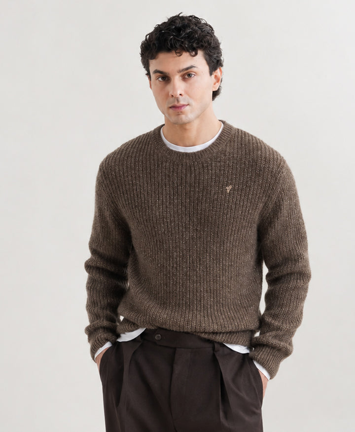 Dk Brown Basic Rib Knit Pullover