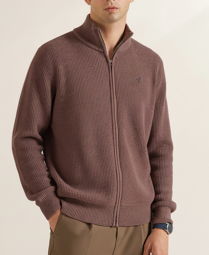 Camel Vintage Full Zipper Sweater