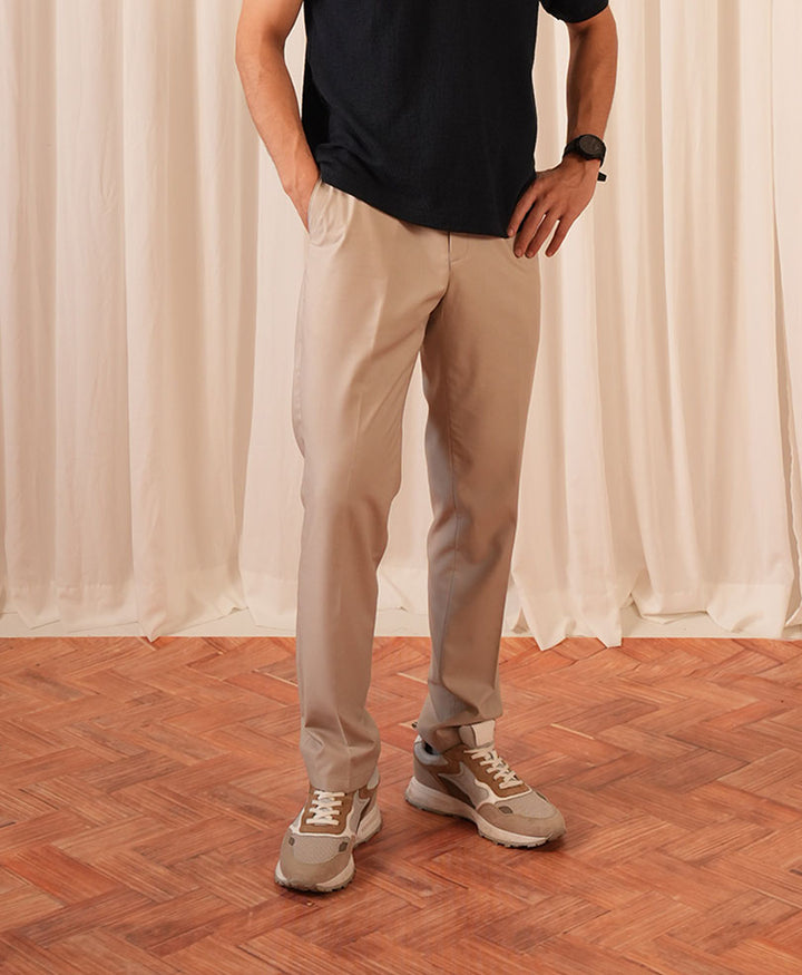 Beige Pleated Dress Pants