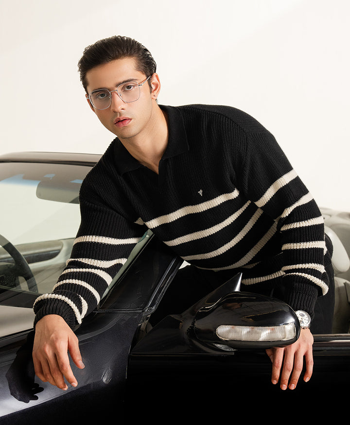 Classic Black Striper Sweater
