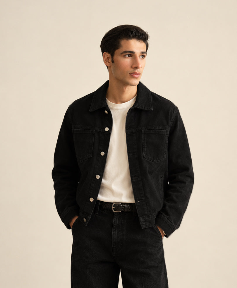 Black Modern Denim Trucker