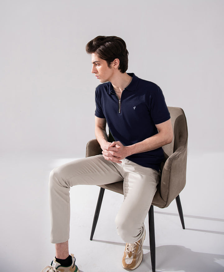 Navy Basic Zip POLO