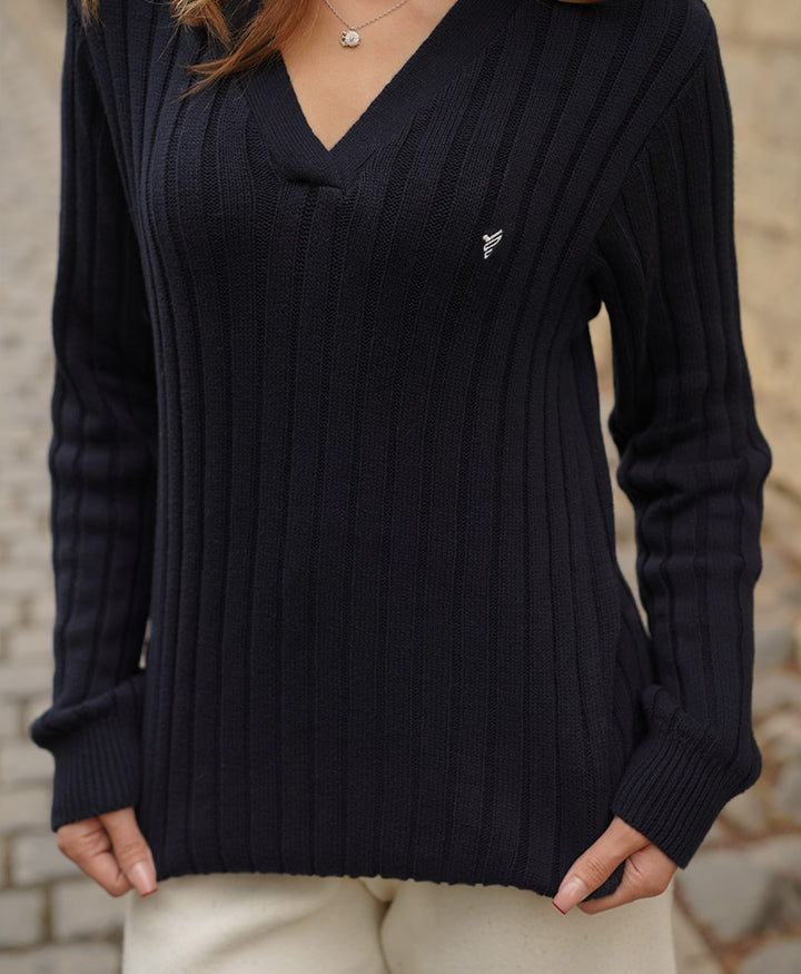 Navy V-Neck Sweater (Women)