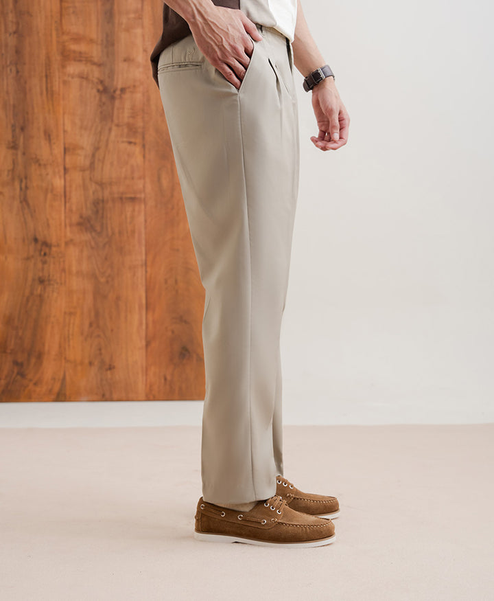 Beige Pleated Dress Pants