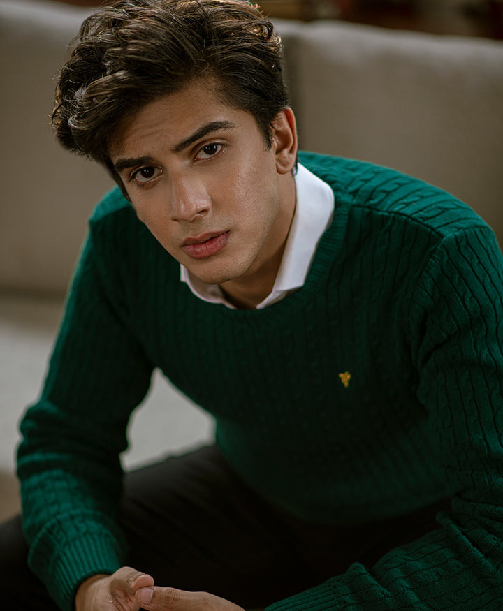 Green Cable Knit Sweater