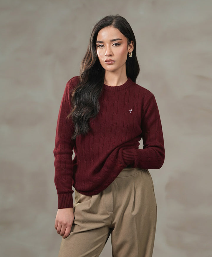 Maroon Cable Knit Sweater (Women)
