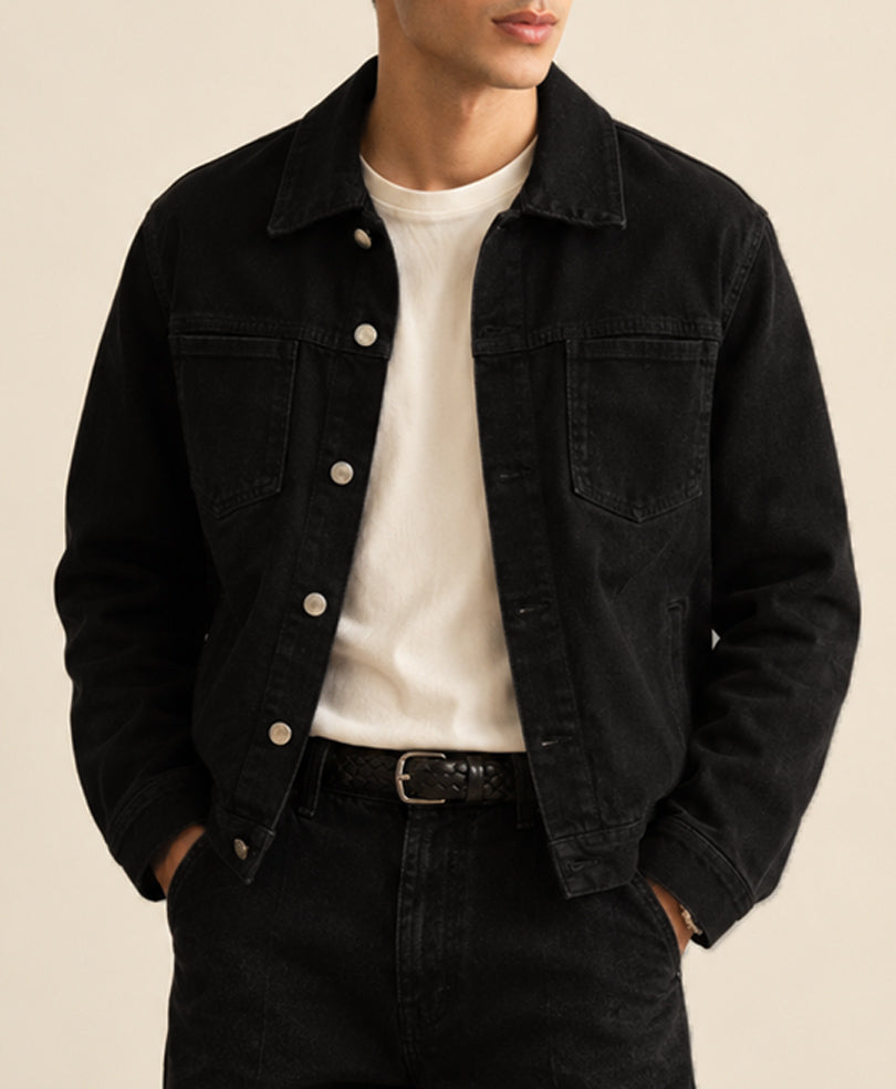 Black Modern Denim Trucker