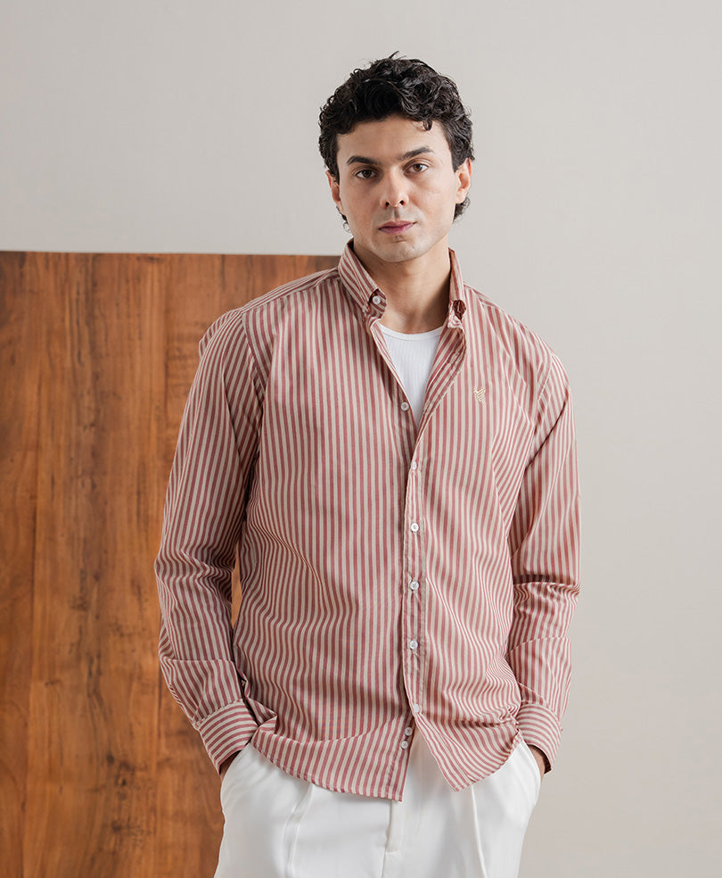Ivory & Rust Stripe Shirt (Slim Fit)