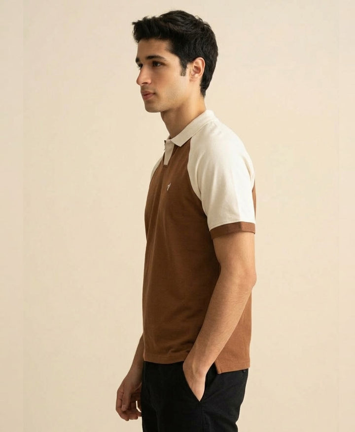 Toffee Contrast Raglan POLO
