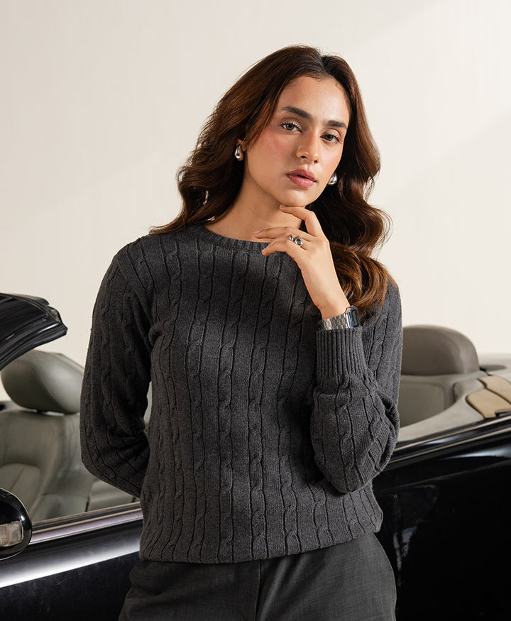 Charcoal Grey Cable Knit Sweater (Women)