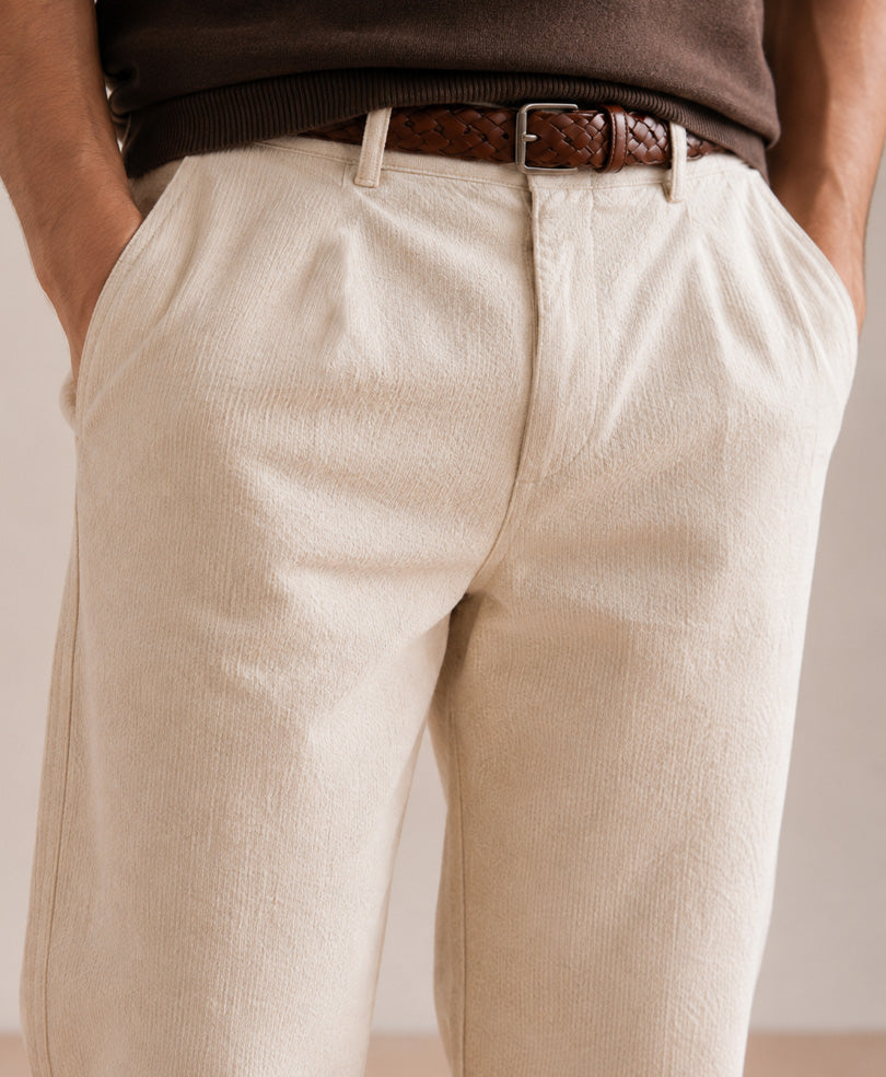 Beige Waffle Comfort Trouser