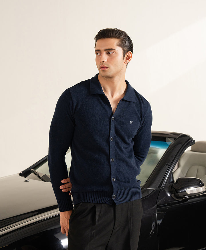 DK Navy Sweater Knit Cardigan POLO