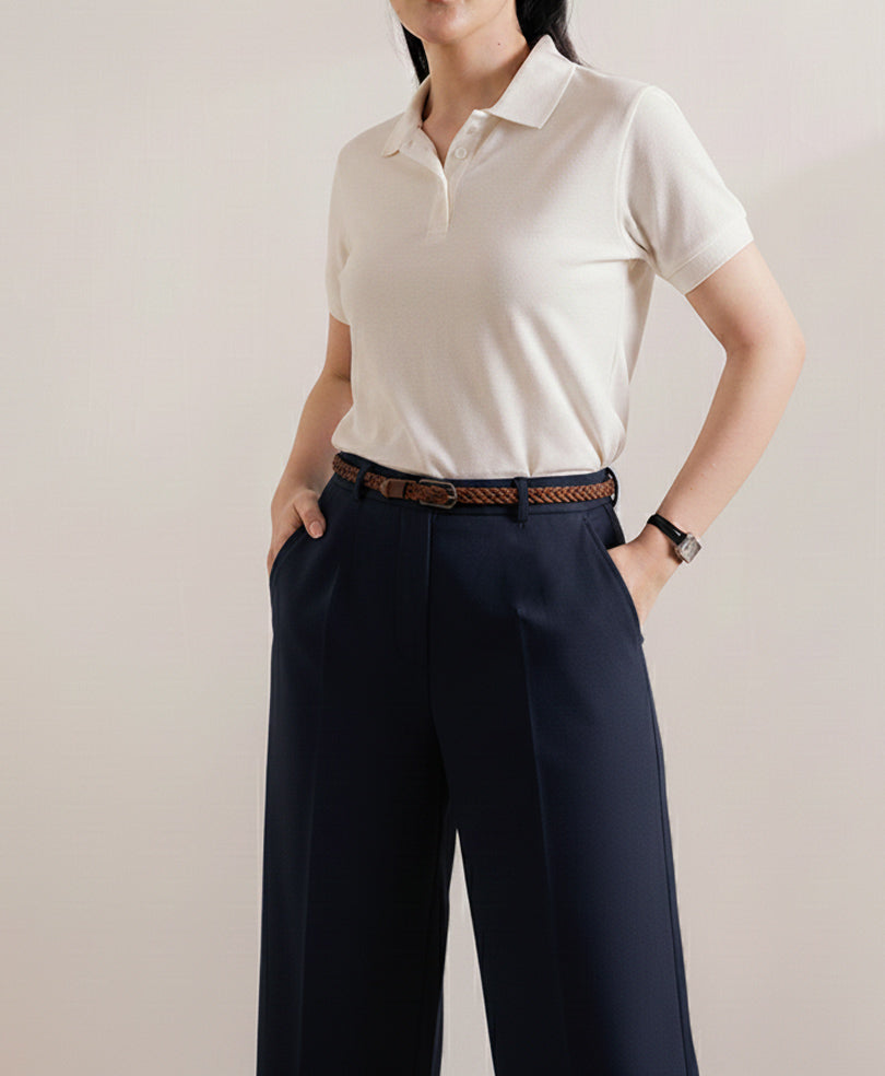 Navy Wide Leg Twill Pant (Women)