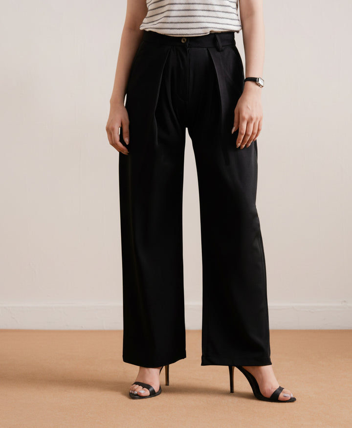 Black Wide Leg Pleated Pants (Women)