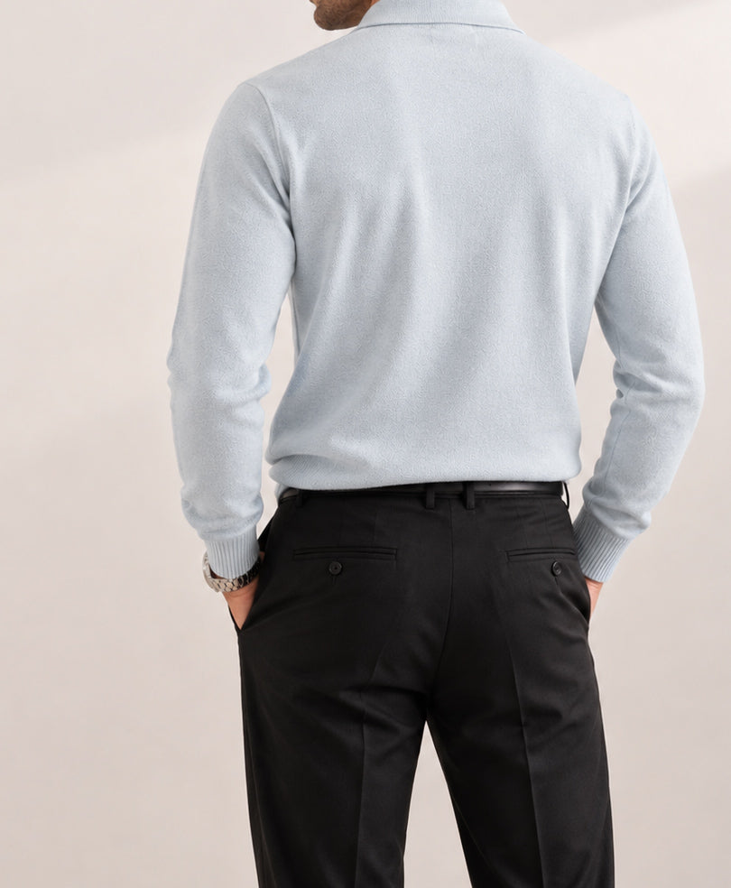 Twill Light Blue Knitted Full Sleeve POLO