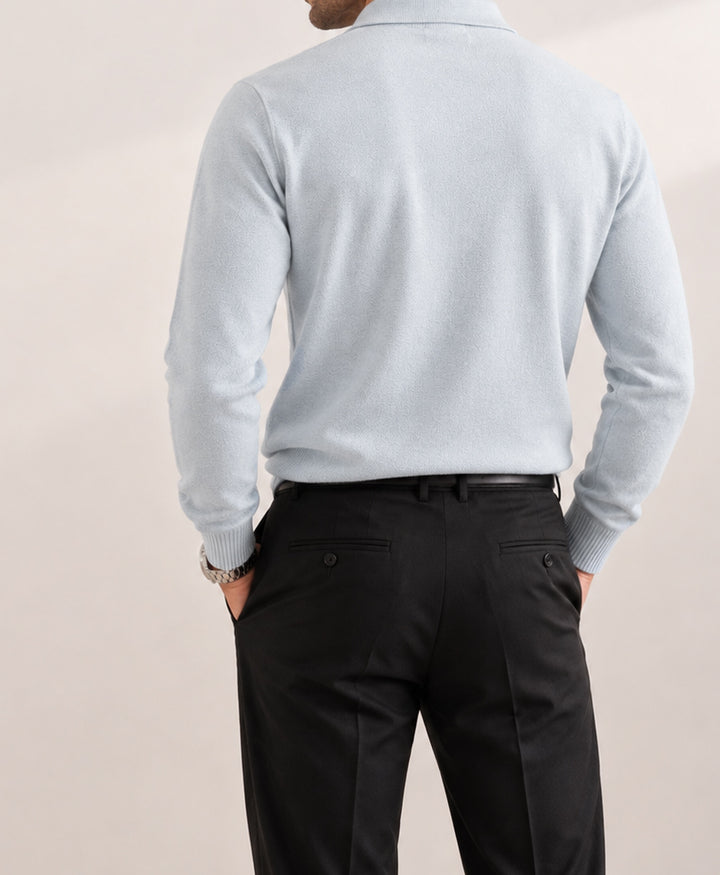 Twill Light Blue Knitted Full Sleeve POLO