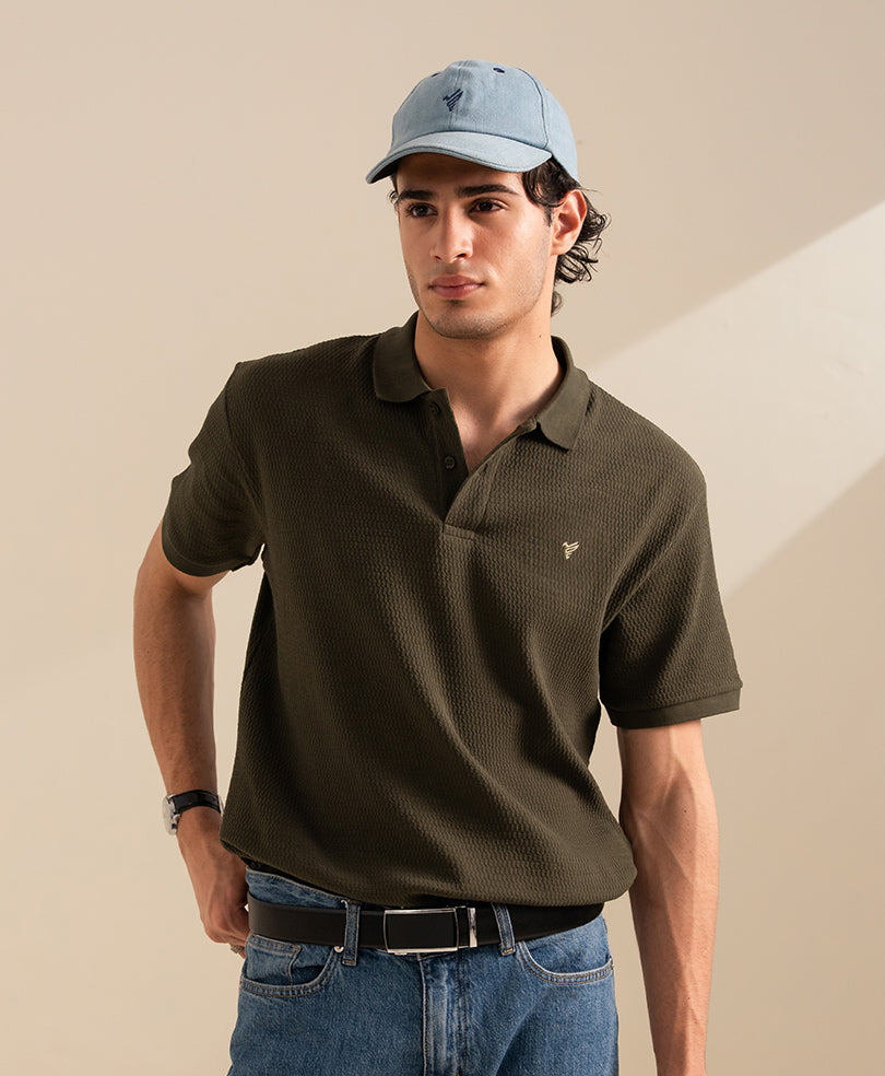 Forest Night Herringbone Knit POLO