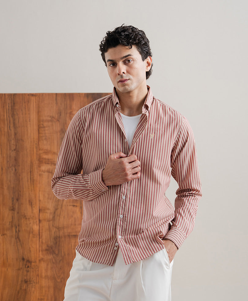 Ivory & Rust Stripe Shirt (Slim Fit)